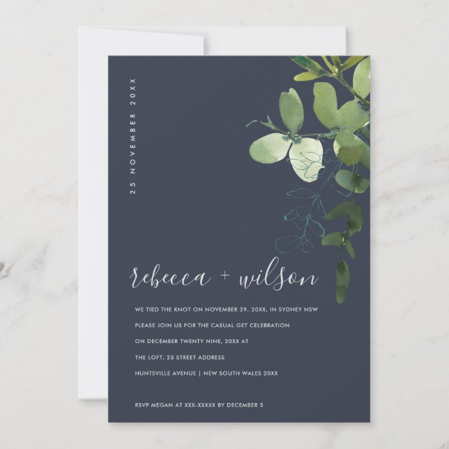 CARTE DE REMERCIEMENTS MARINE EUCALYPTUS FOLIAGE NOUS AVONS LIÉ L'INVITAT (Devant)