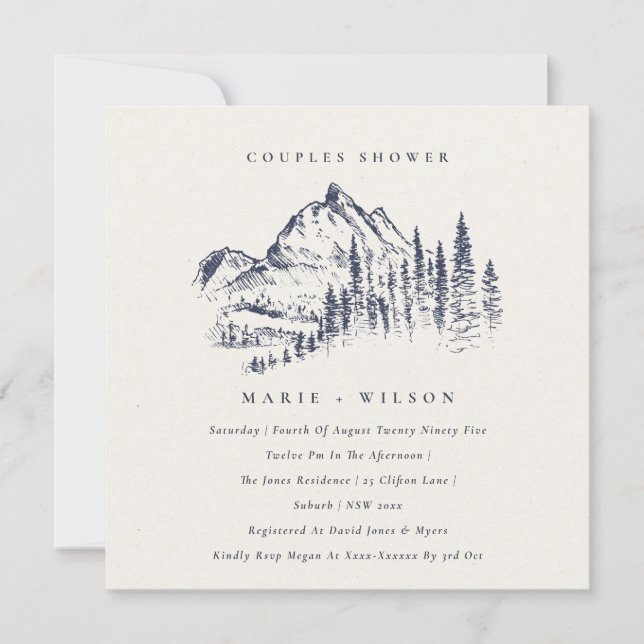 Carte De Remerciements Marine Pine Mountain Sketch Couples Douche Invitat (Devant)