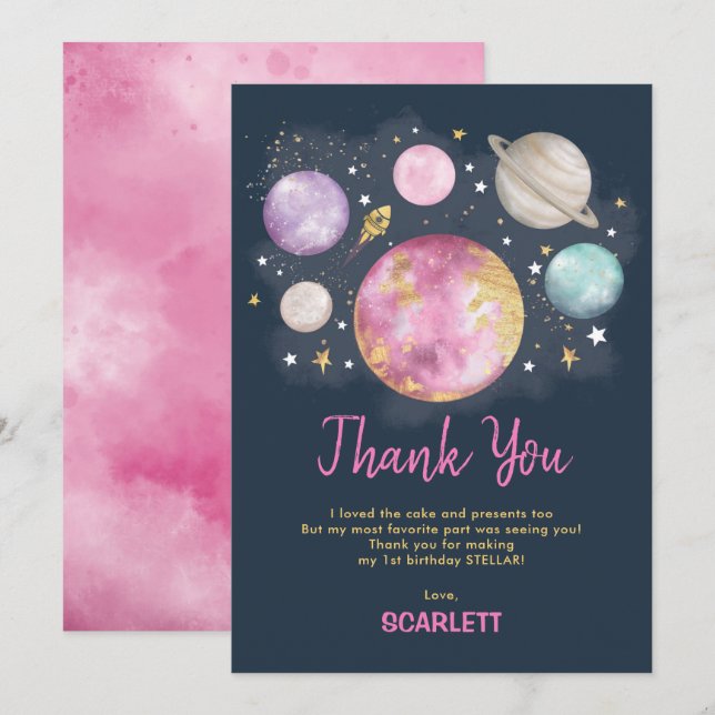Carte De Remerciements Marine rose Gold Espace extra-atmosphérique Galaxi (Devant / Derrière)