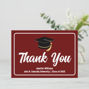 Carte De Remerciements Maroon White Graduation Typographie Custom Graduat