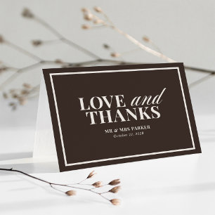 Carte De Remerciements Marron et Ivoire Neutre   Mariage Luxe Classique