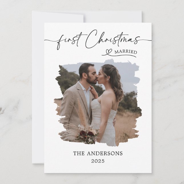 Carte De Remerciements Marry First Christmas Script Mariage Noël (Devant)
