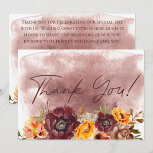 Carte De Remerciements Marsala Argile & Bouquet Jaune Mariage plat