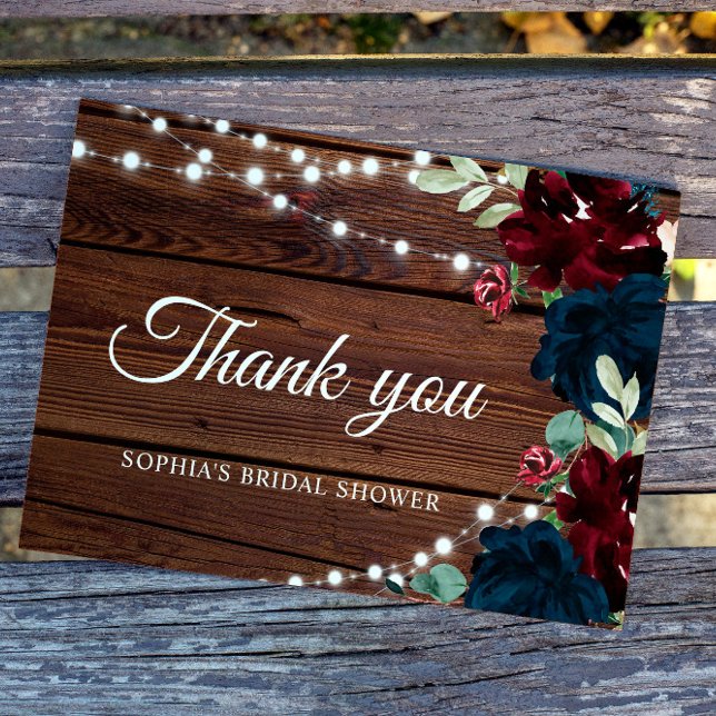 Carte De Remerciements Marsala & Fleurs Navy Shower de Mariée Rustique  (Créateur téléchargé)