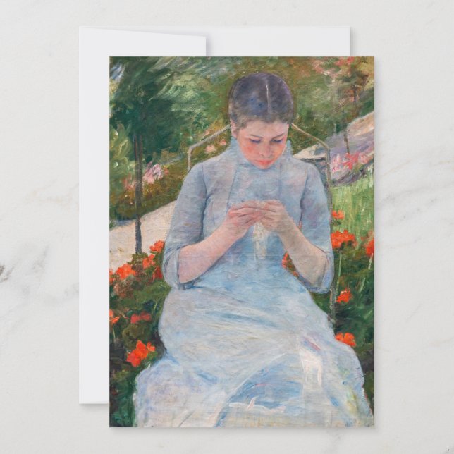 Carte De Remerciements Mary Cassatt - Fille couture dans un jardin (Devant)