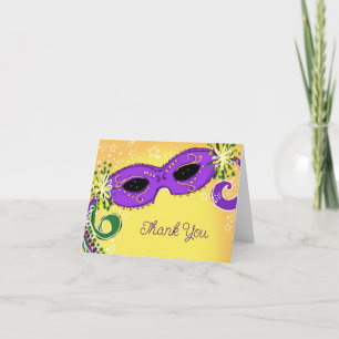 Carte De Remerciements Mascarade violet Masque jaune Masque étoiles