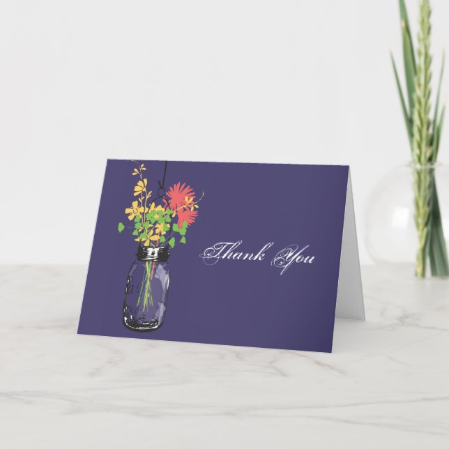 Carte De Remerciements Mason Jar & Fleurs sauvages (Devant)