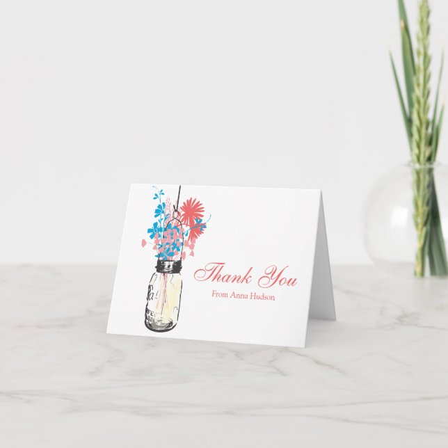 Carte De Remerciements Mason Jar rempli de fleurs sauvages (Devant)