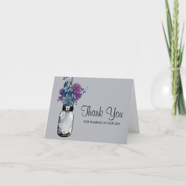 Carte De Remerciements Mason Jar rempli de fleurs sauvages (Devant)