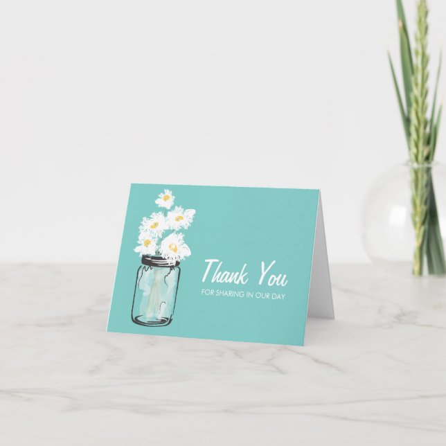 Carte De Remerciements Mason Jar rempli de marguerites blanches (Devant)