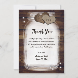 Carte De Remerciements Mason Jar Rustic Country Hearts Bois