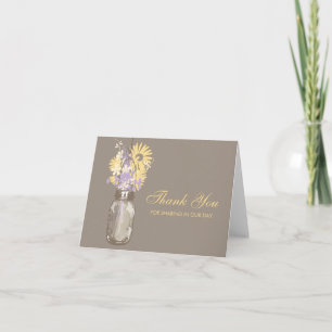 Carte De Remerciements Mason Jar Wildflowers and Sunflowers