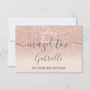 Carte De Remerciements Mazel Tov rose or parties scintillant Bat mitzvah 