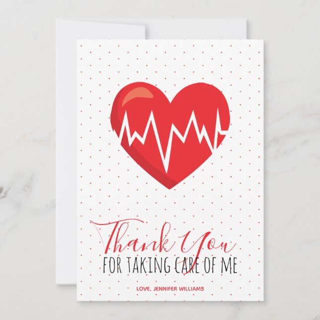 Carte De Remerciements Médicale Red Heart Polka dot Nurse Doctor (Devant)