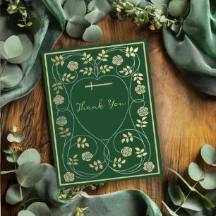 Carte De Remerciements Médiéval Gold Floral Coeurs et Mariage d'épée