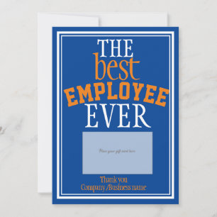 Carte De Remerciements Meilleur employé de la typographie bleue Titulaire