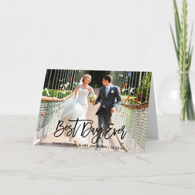 Carte De Remerciements Meilleur Jour De Modernité Mariage De Script De Br (Devant)