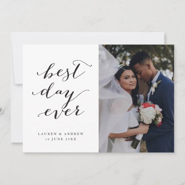 Carte De Remerciements Meilleur Jour Jamais Calligraphie Mariage 3 Photo (Devant)