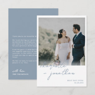 Carte De Remerciements Meilleur Jour Jamais Dusty Blue Script Mariage pho