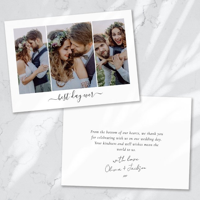 Carte De Remerciements Meilleur Jour Script Triptych Mariage photo (Créateur téléchargé)