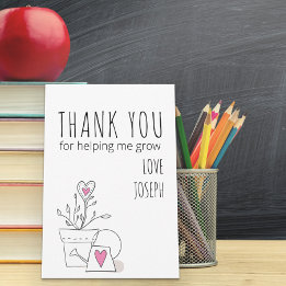 Carte De Remerciements Meilleur Professeur Jamais Doodle Art Plante et Cœ