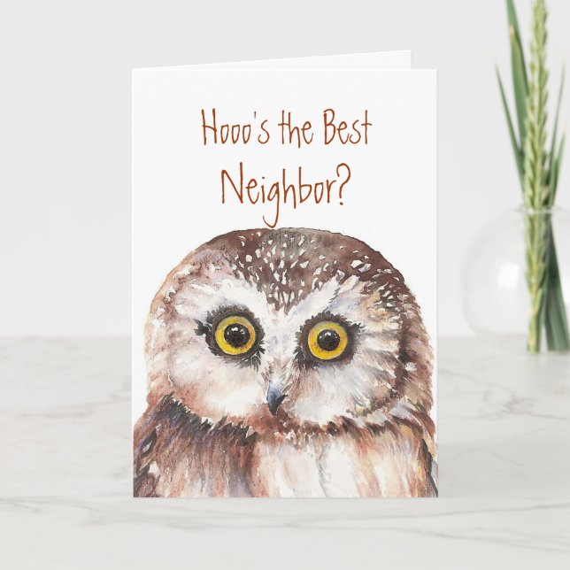 Carte De Remerciements Meilleur voisin drôle ? Humour sage de hibou de (Devant)