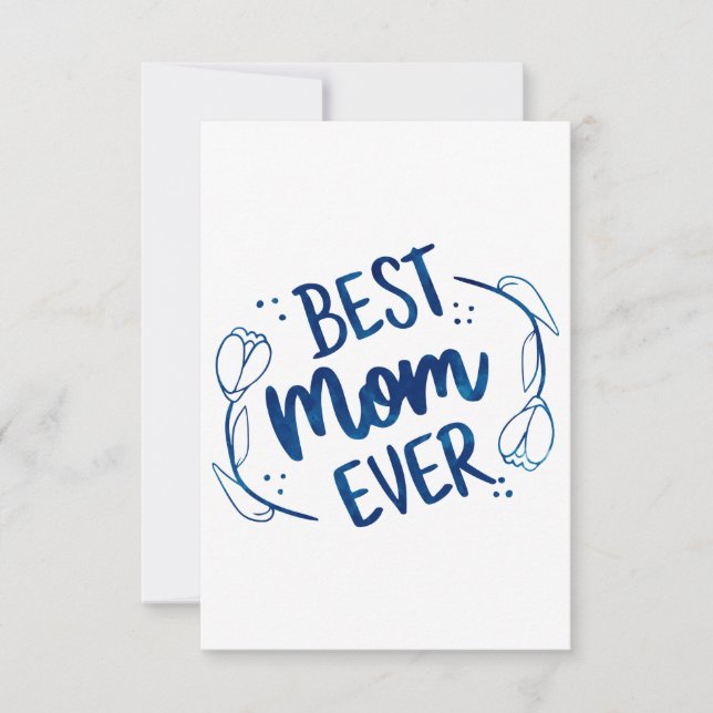 Carte De Remerciements Meilleure Maman Toujours Fête des mères Bleu Flora (Devant)