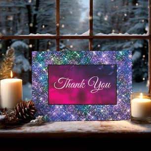 Carte De Remerciements Mélange blanc bleu violet irisé monogramme