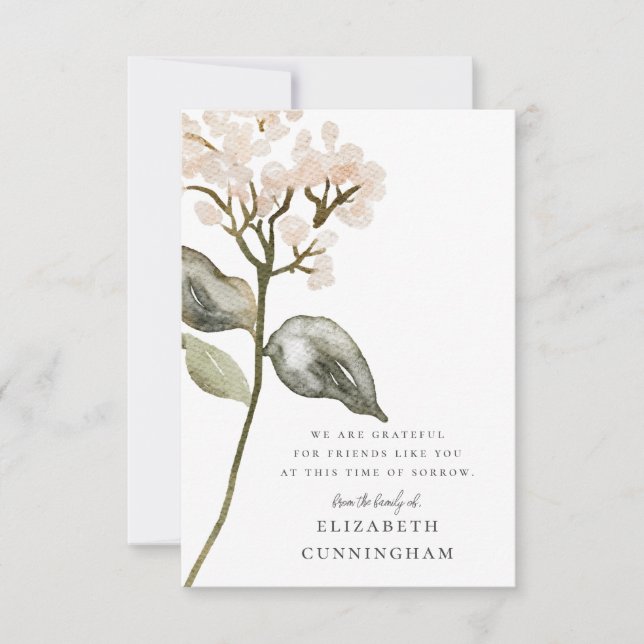 Carte De Remerciements Mémorial Aquarelle Botaniques Floral Elegant Chic (Devant)