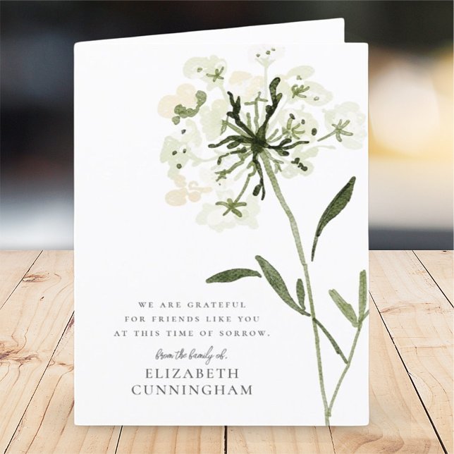 Carte De Remerciements Mémorial Aquarelle Fleur Botaniques Élégant Chic (Créateur téléchargé)