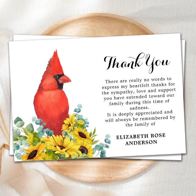 Carte De Remerciements Mémorial Cardinal Fleurs de soleil Sympathy Funéra (Créateur téléchargé)