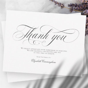 Carte De Remerciements Mémorial classique de calligraphie simple