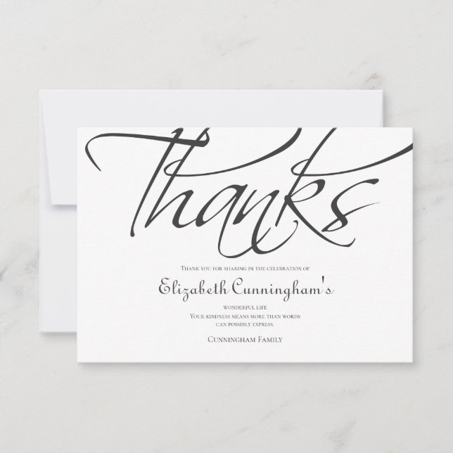 Carte De Remerciements Mémorial classique et simple de calligraphie (Devant)