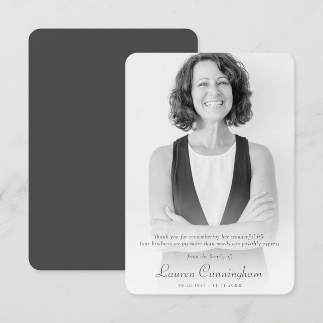 Carte De Remerciements Memorial Elegant Chic Moderne Simple Photo Personn (Devant / Derrière)