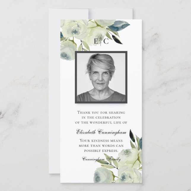 Carte De Remerciements Mémorial Floral Rustique Rustique (Devant)