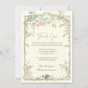 Carte De Remerciements Mémorial funéraire catholique Rosaire Floral