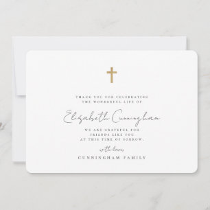 Carte De Remerciements Memorial Funeral Modern Faux Gold Cross