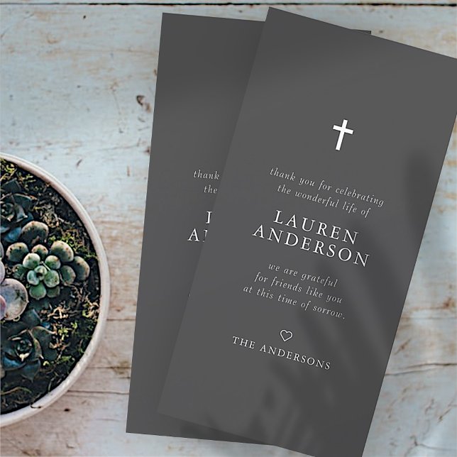 Carte De Remerciements Memorial Funeral Modern Simple Chic Cross (Créateur téléchargé)