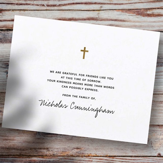 Carte De Remerciements Memorial Modern Faux Gold Cross (Créateur téléchargé)