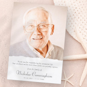 Carte De Remerciements Memorial Modern Simple Élégant Chic Photo Personna
