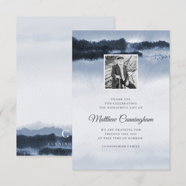 Carte De Remerciements Mémorial moderne Elegant aquarelle photo personnal (Devant / Derrière)