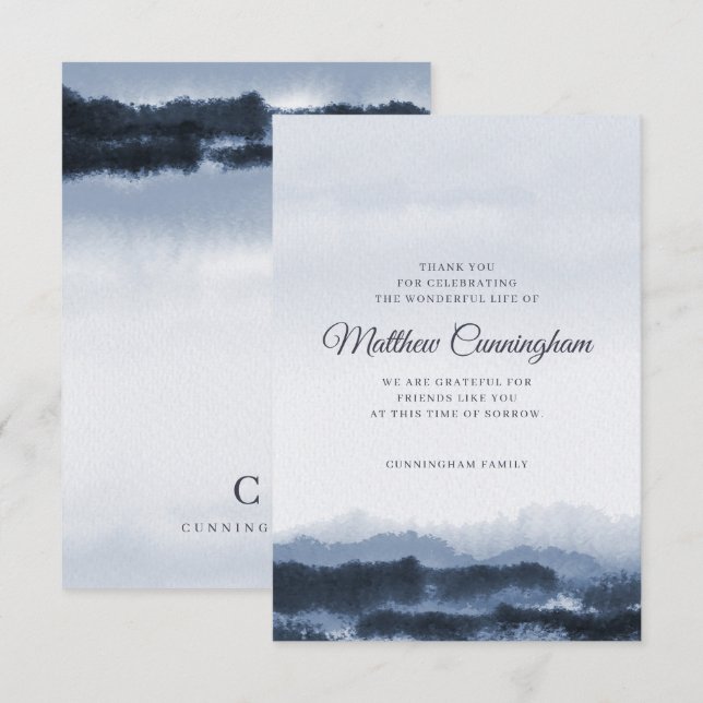 Carte De Remerciements Mémorial Moderne Elégante Aquarelle foncée (Devant / Derrière)