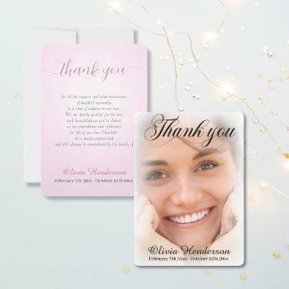 Carte De Remerciements Mémorial photo blanc rose doux