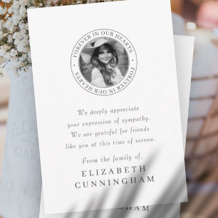 Carte De Remerciements Mémorial pour toujours dans nos coeurs Élégante ph