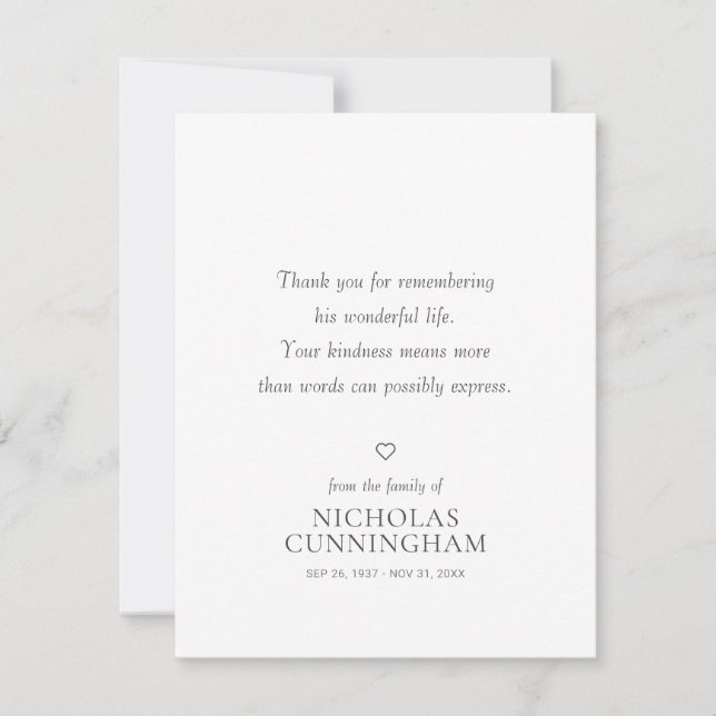 Carte De Remerciements Memorial Simple Modern Chic (Devant)