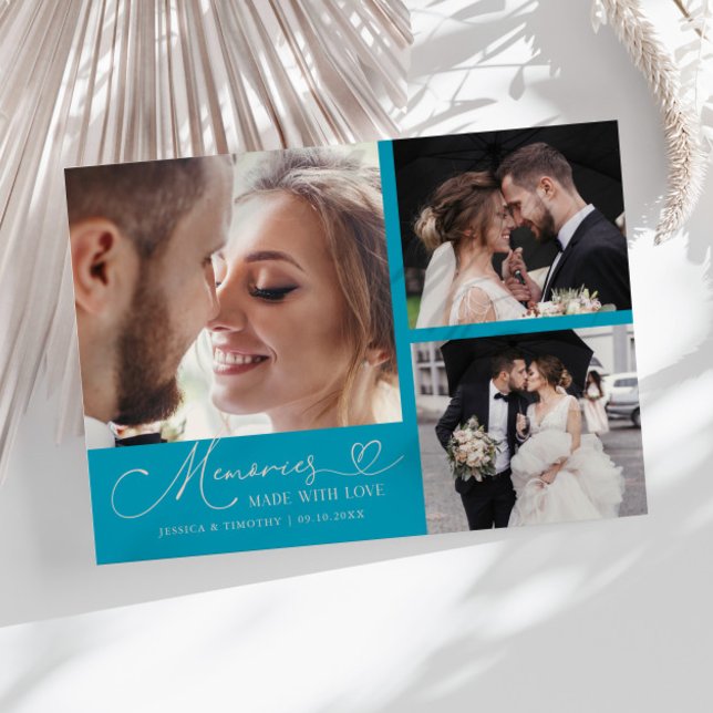 Carte De Remerciements Memories Made With Love Wedding Aqua Multi Photo (Créateur téléchargé)
