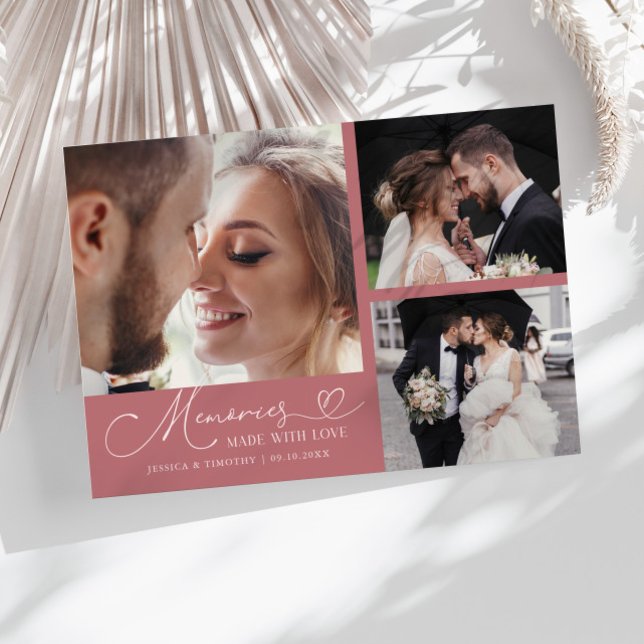 Carte De Remerciements Memories Made With Love Wedding Pink Multi Photo (Créateur téléchargé)