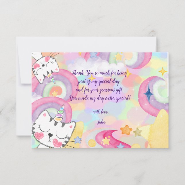 Carte De Remerciements Meow-gique anniversaire enfants arc-en-ciel catico (Devant)