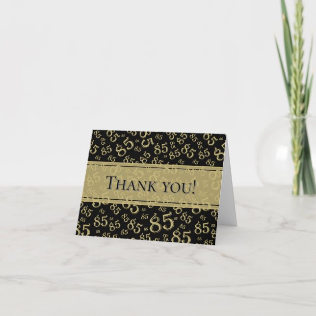 Carte De Remerciements "Merci !" 85e Motif de numéros Black/Gold (Devant)