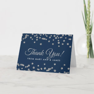 Carte De Remerciements "Merci" Argent Faux Parties scintillant Confetti M
